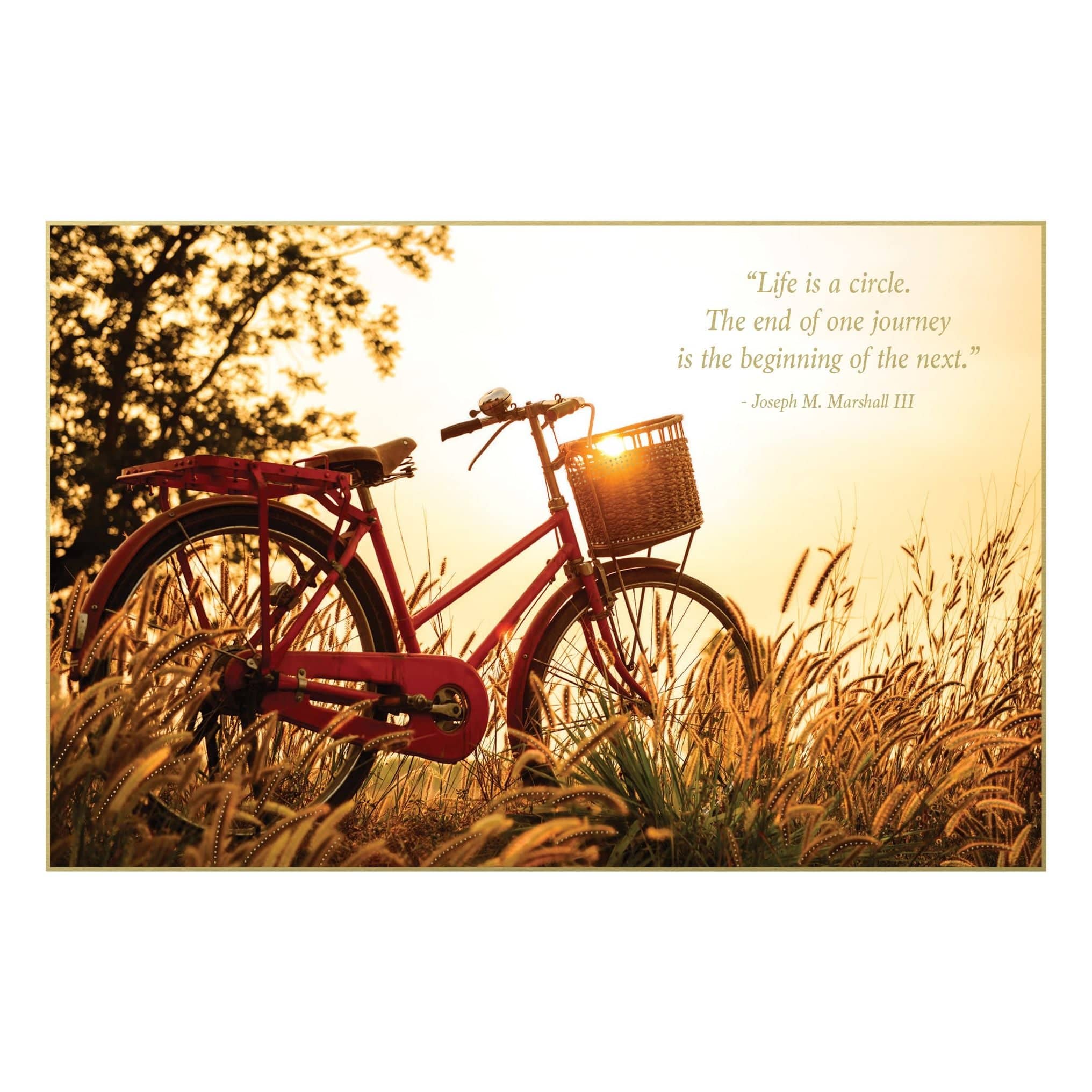 Pictura Sunset Bicycle Good Luck/Good-Bye everyday greeting card with sunset and bicycle illustration, suitable for farewell or good luck.